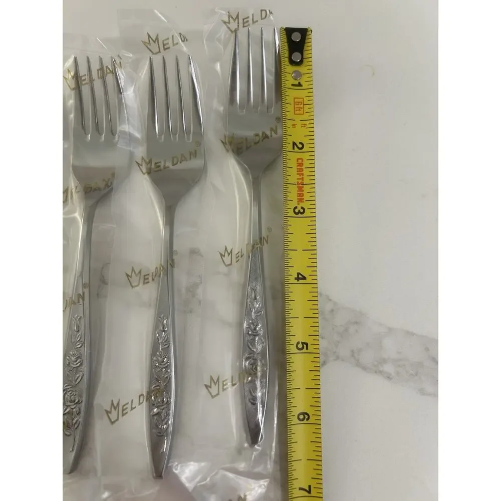 NEW Eldan ELD18 Set Of 4 Salad Forks MAY ROSE Textured Roses Stainless Vtg MCM